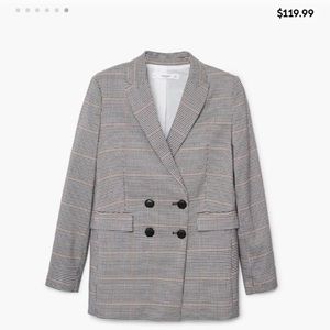 Mango Oversized Double Breasted Plaid Blazer